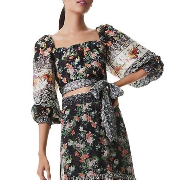 Alice + Olivia Clarabelle Silk Cotton Blend Tie Long Sleeve Top size small - Picture 1 of 11